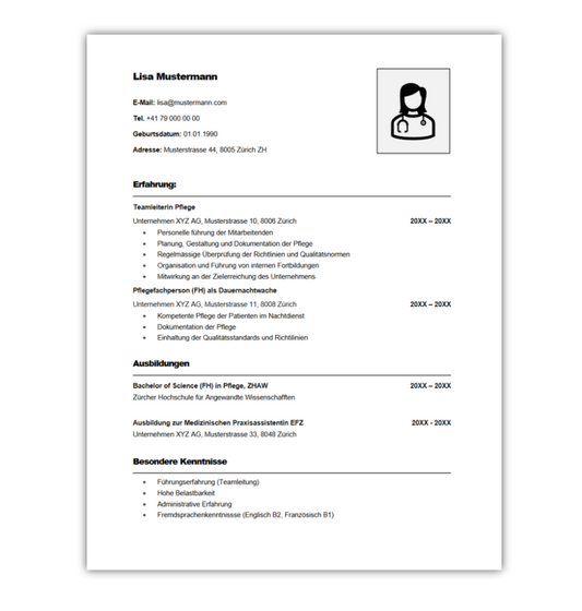 CV-Vorlage "Basic" (nach Schweizer Standard)